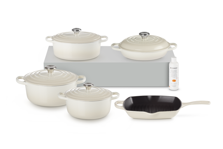 le creuset Set indispensable de 5 pièces en fonte émaillée avec nettoyant