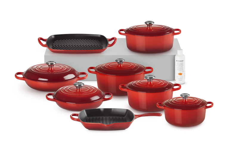 le creuset Set ultime de 8 pièces en fonte émaillée avec nettoyant écologique