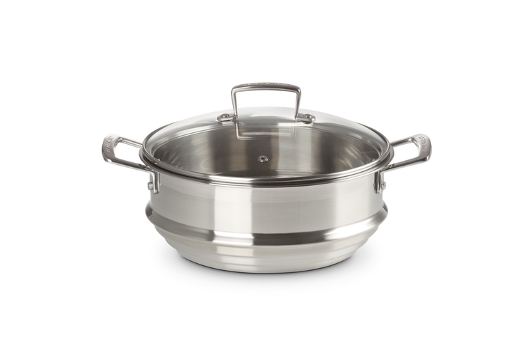 le creuset Grand cuit-vapeur adaptable Inox Classique avec couvercle en verre 