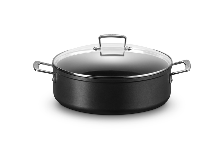 le creuset Rondeau anti-adhérent Les Forgées avec couvercle en verre