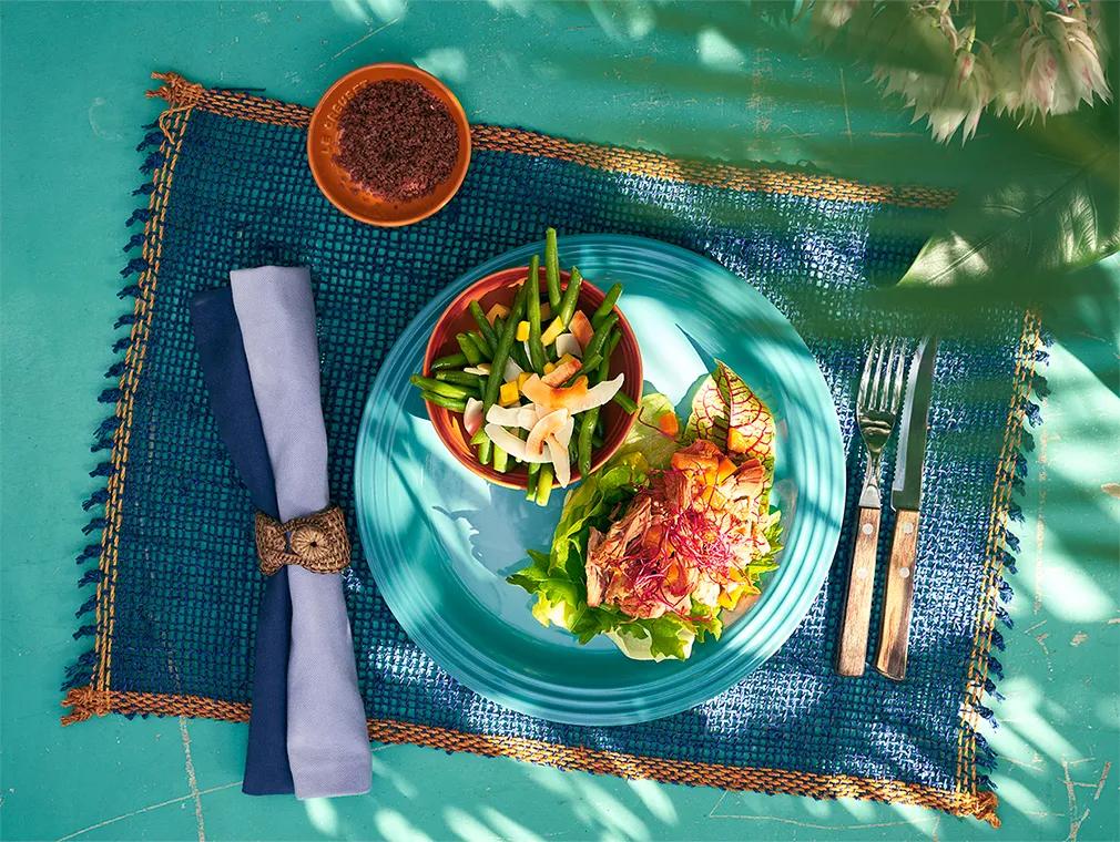 Haricots verts, amandes effilées grillées et copeaux de noix de coco