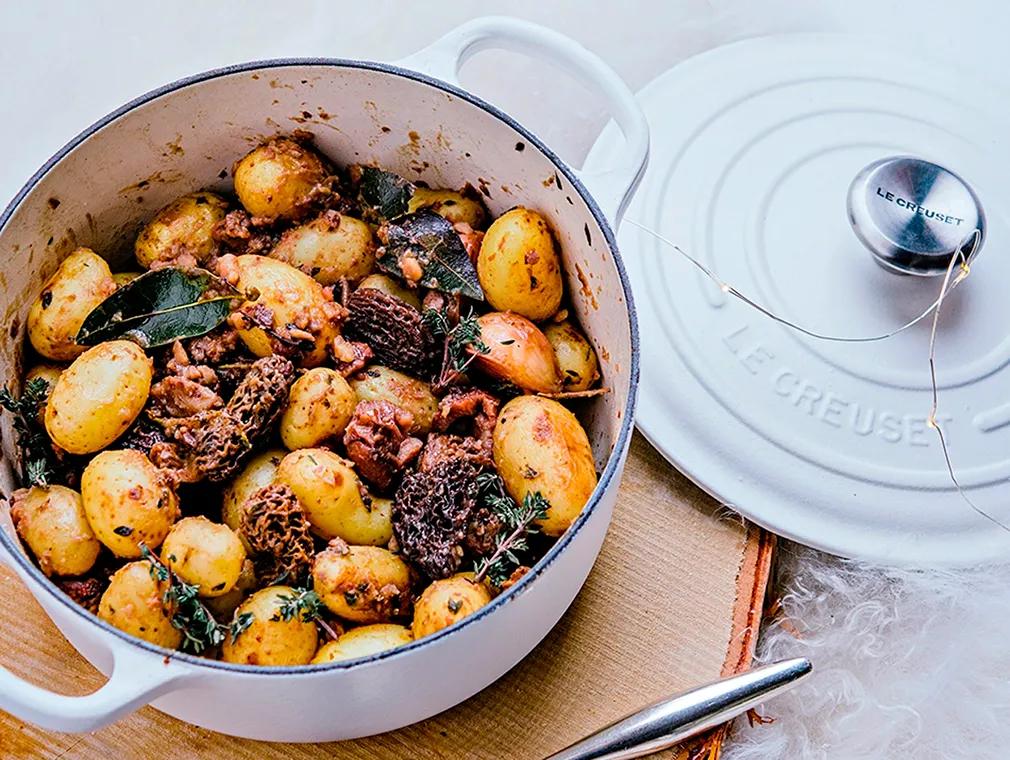 Cocotte de grenailles aux morilles et marrons