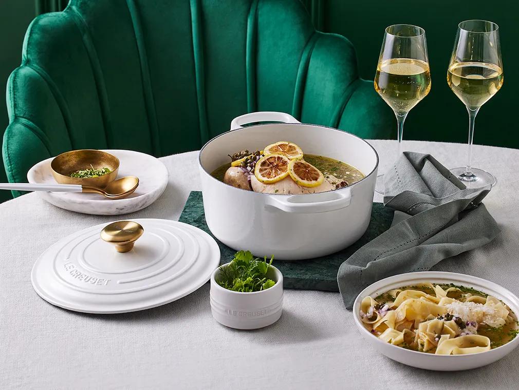 Poulet poché à la cocotte au citron et aux câpres