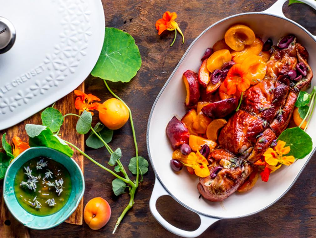 Filets mignons farcis et fruits rôtis au miel fleurs de lavande